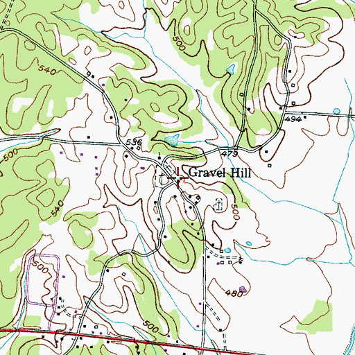 Topographic Map of Gravel Hill, TN