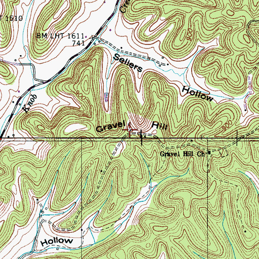 Topographic Map of Gravel Hill, TN