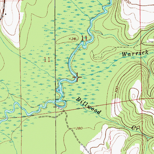 Topographic Map of Warrick Creek, AL