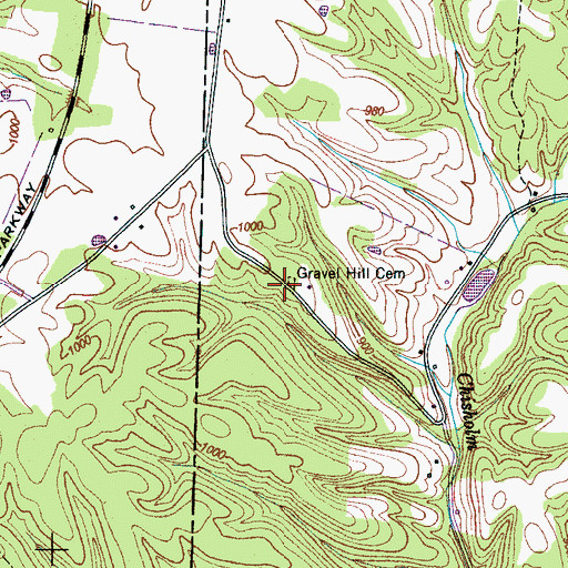 Topographic Map of Gravel Hill Cemetery, TN
