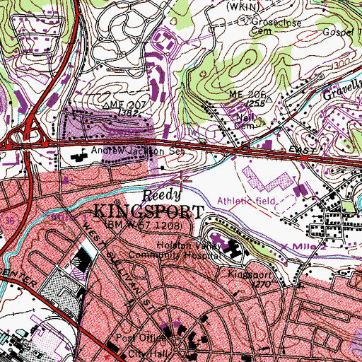 Topographic Map of Gravelly Branch, TN