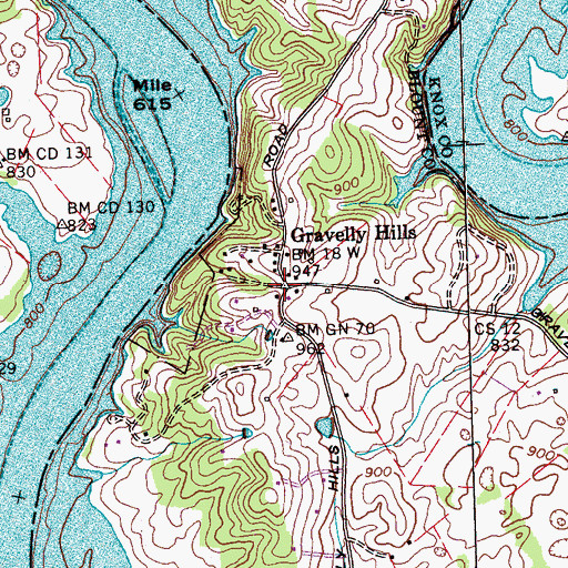 Topographic Map of Gravelly Hills, TN