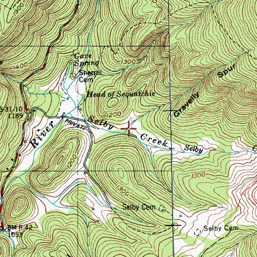 Topographic Map of Gravelly Spur, TN