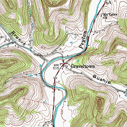 Topographic Map of Graveltown, TN