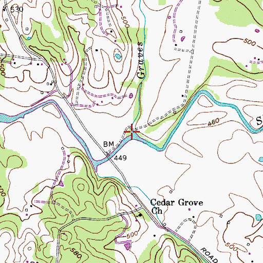 Topographic Map of Graves Branch, TN