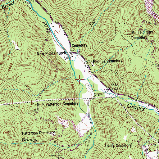 Topographic Map of Graves Gap Branch, TN