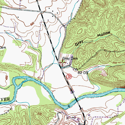 Topographic Map of Gray Cemetery, TN