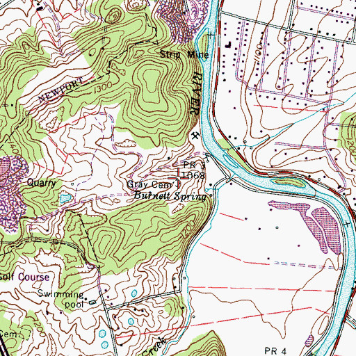 Topographic Map of Gray Cemetery, TN