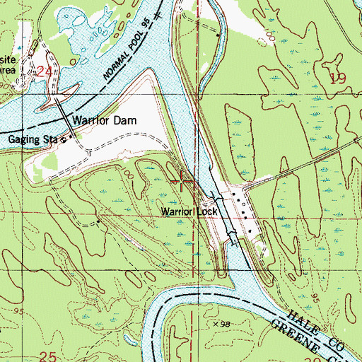 Topographic Map of Warrior Lock and Dam, AL