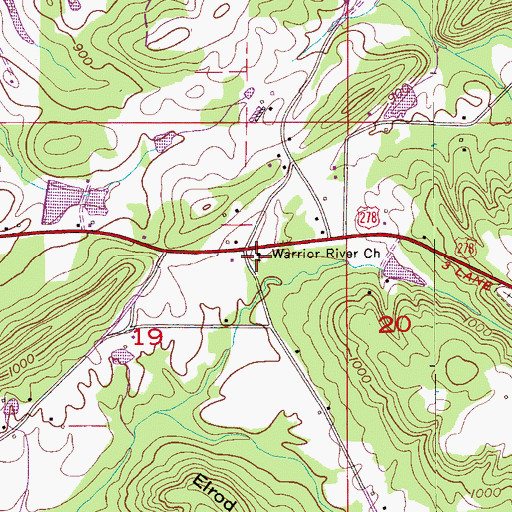 Topographic Map of Warrior River Missionary Baptist Church, AL