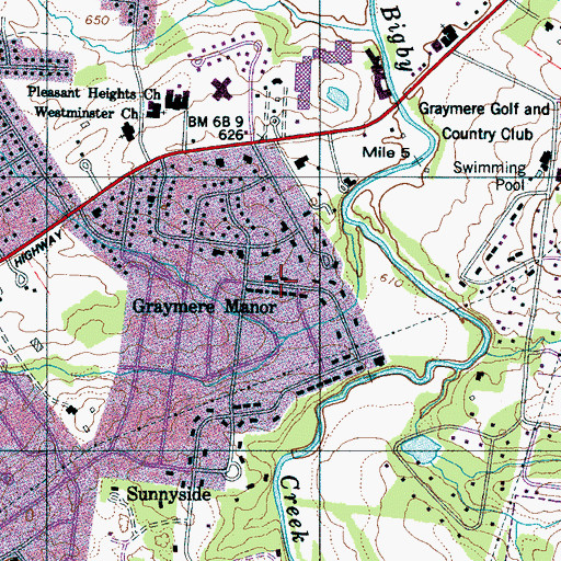 Topographic Map of Graymere Manor, TN