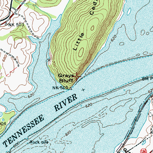 Topographic Map of Grays Bluff, TN