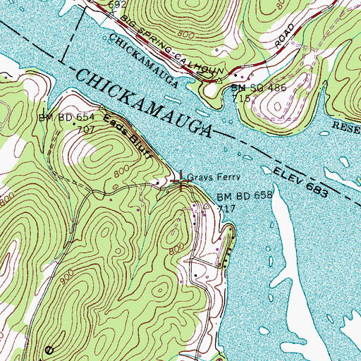 Topographic Map of Grays Ferry, TN