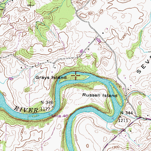 Topographic Map of Grays Island, TN