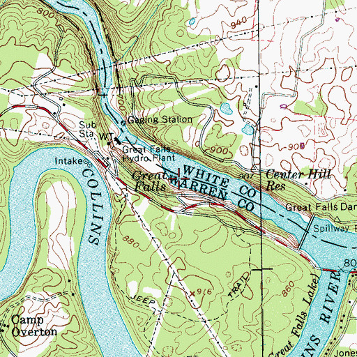 Topographic Map of Great Falls, TN