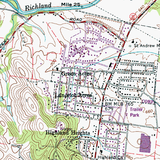 Topographic Map of Green Acres, TN