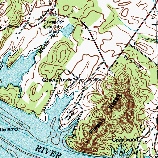 Topographic Map of Green Acres, TN