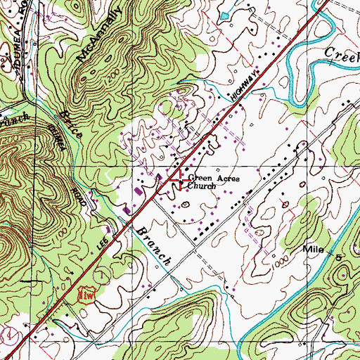 Topographic Map of Green Acres Church, TN