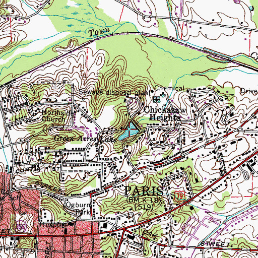 Topographic Map of Green Acres Lake, TN