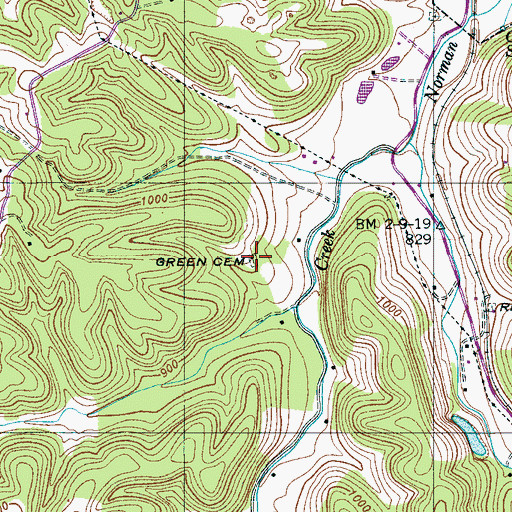 Topographic Map of Green Cemetery, TN