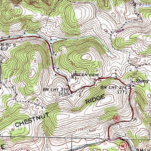 Topographic Map of Green Cemetery, TN