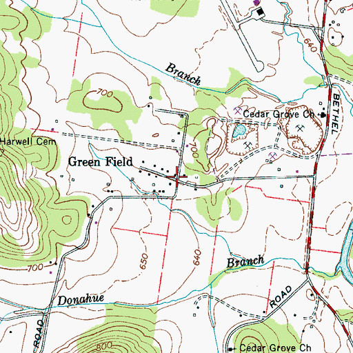 Topographic Map of Green Field, TN