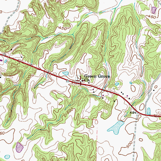 Topographic Map of Green Grove Church, TN