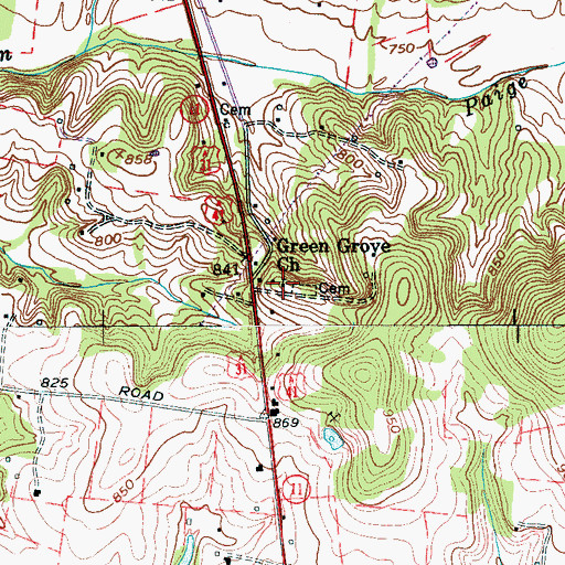 Topographic Map of Green Grove Church, TN