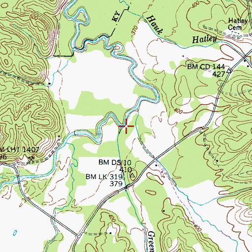 Topographic Map of Green Hatley Branch, TN