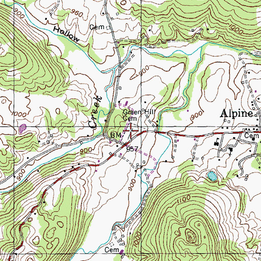 Topographic Map of Green Hill Cemetery, TN