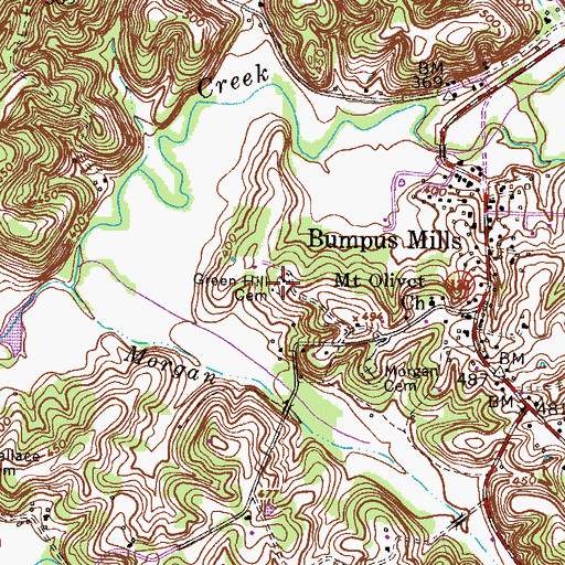 Topographic Map of Green Hill Cemetery, TN
