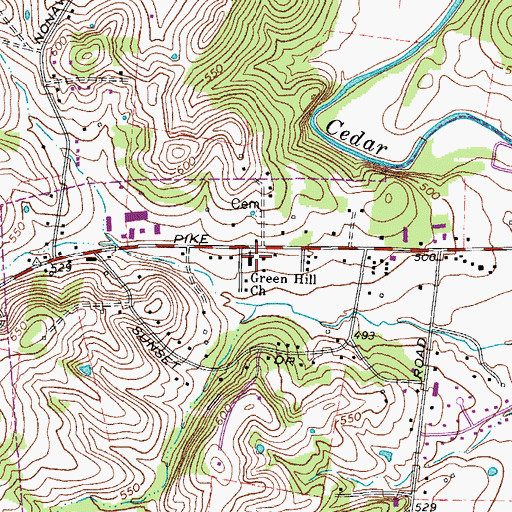 Topographic Map of Green Hill Church, TN