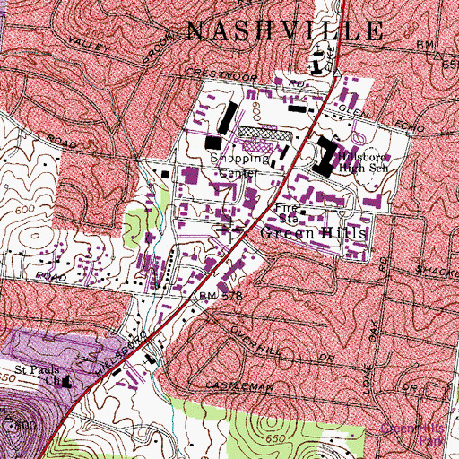 Topographic Map of Green Hills, TN