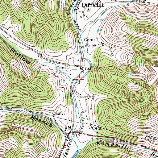 Topographic Map of Green Hollow, TN