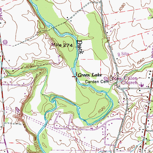 Topographic Map of Green Lake, TN