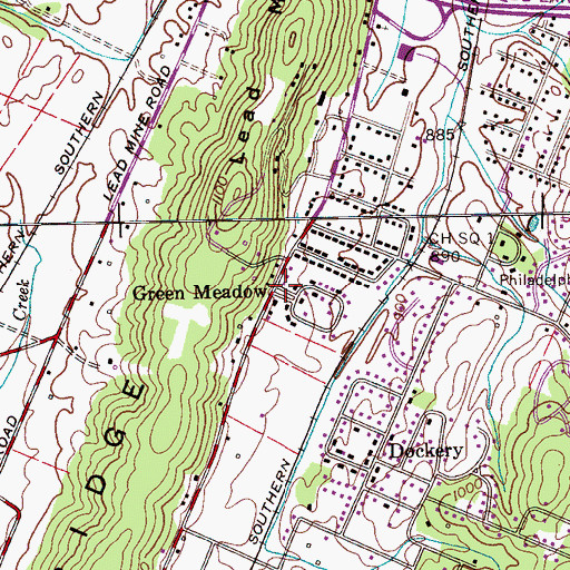 Topographic Map of Green Meadow, TN