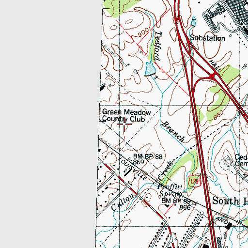 Topographic Map of Green Meadow Country Club, TN