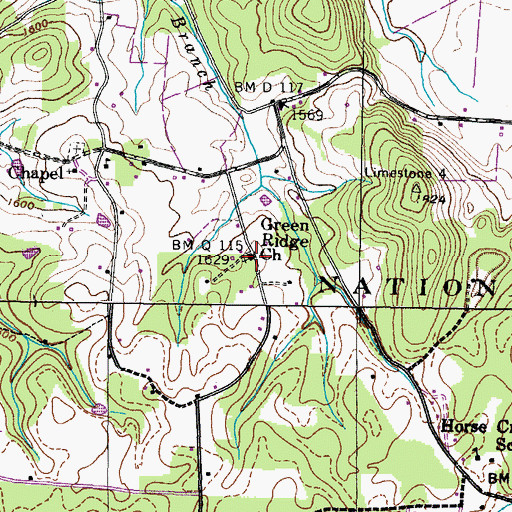 Topographic Map of Green Ridge Church, TN