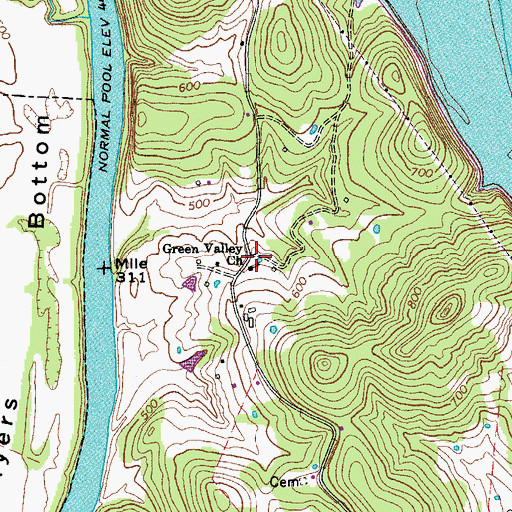 Topographic Map of Green Valley Church, TN