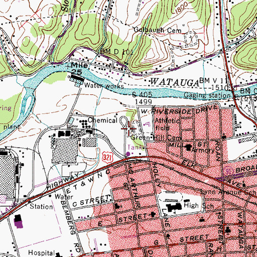 Topographic Map of Green-Hill Cemetery, TN