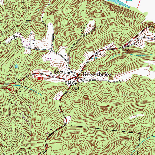 Topographic Map of Greenbrier, TN