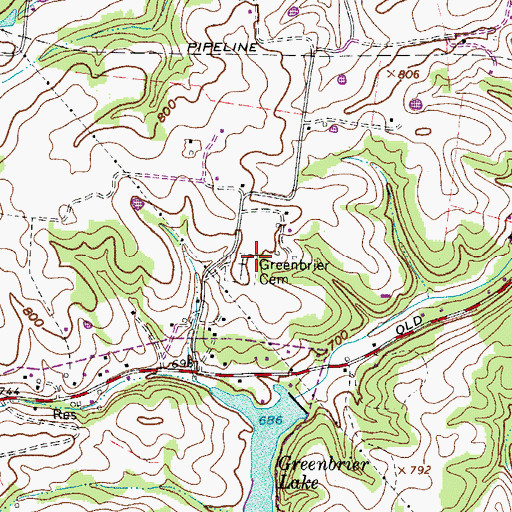 Topographic Map of Greenbrier Cemetery, TN
