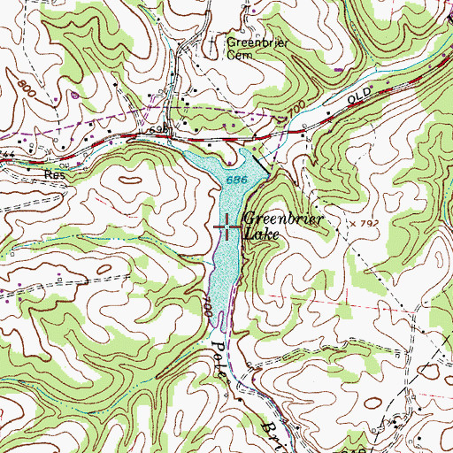 Topographic Map of Greenbrier Lake, TN