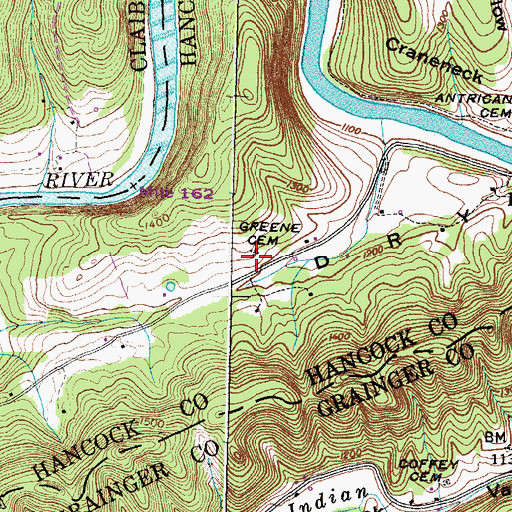 Topographic Map of Greene Cemetery, TN