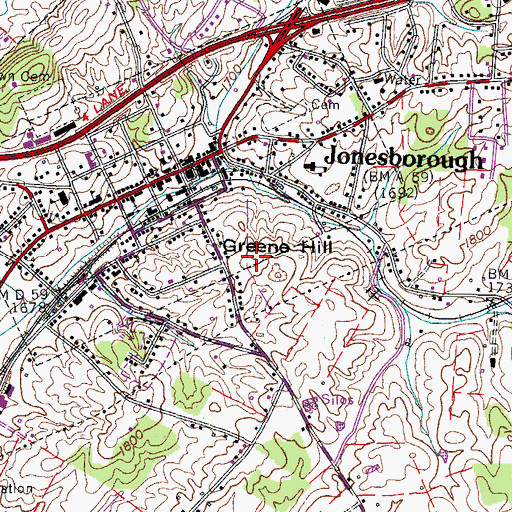 Topographic Map of Greene Hill, TN