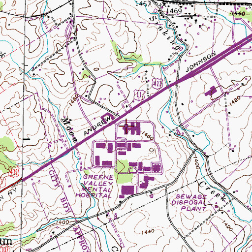 Topographic Map of Greene Valley Developmental Center, TN