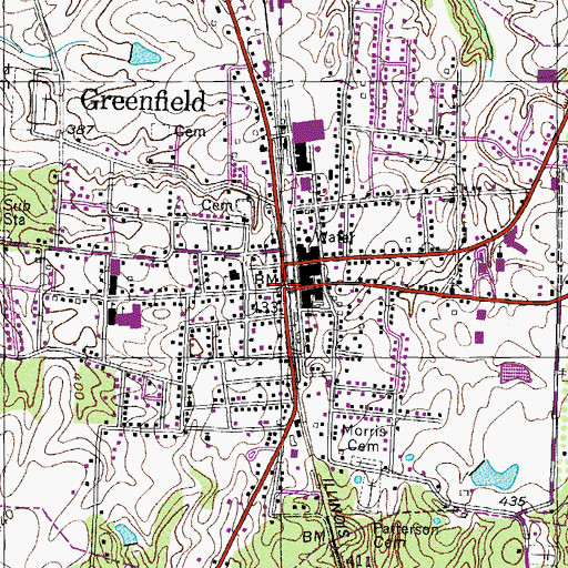Topographic Map of Greenfield, TN