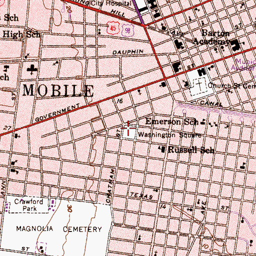 Topographic Map of Washington Square, AL