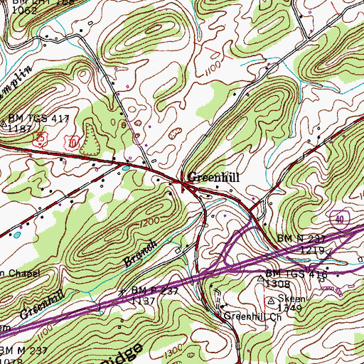 Topographic Map of Greenhill, TN
