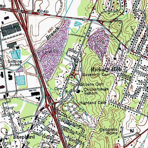 Topographic Map of Greenhill Cemetery, TN